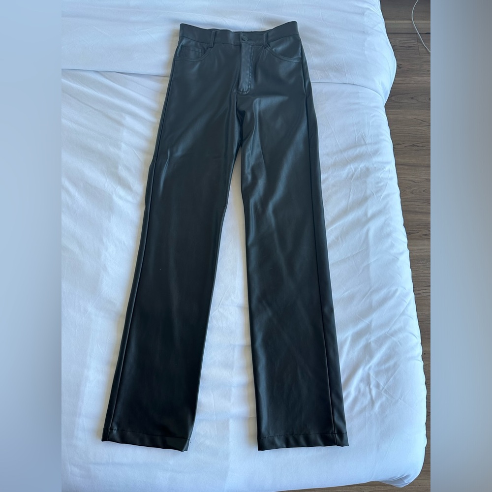 ZARA FAUX LEATHER STRAIGHT LEG PANTS